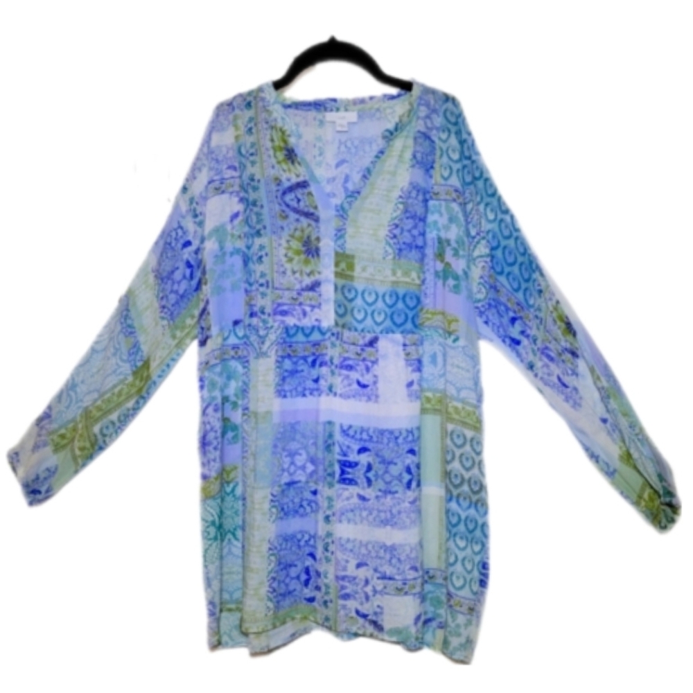 J.jill Paisley Blue Patch Print Blouse Size XS